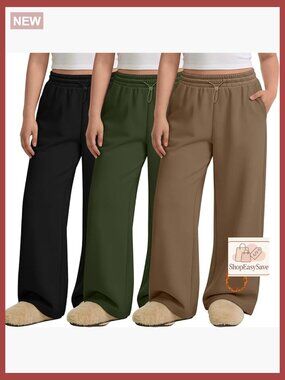 Women's Plus Size Fleece Lined Sweatpants Wide Leg Joggers High Waisted Thermal